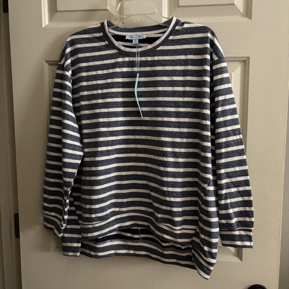 NWT She + Sky Navy and White Striped Top